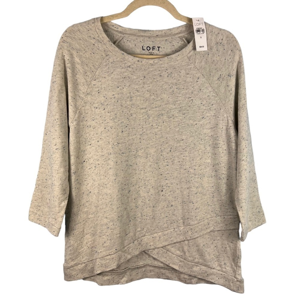 Ann Taylor LOFT Speckled 3/4 Sleeve Pullover Asymmetrical Hem Sweater Size Small